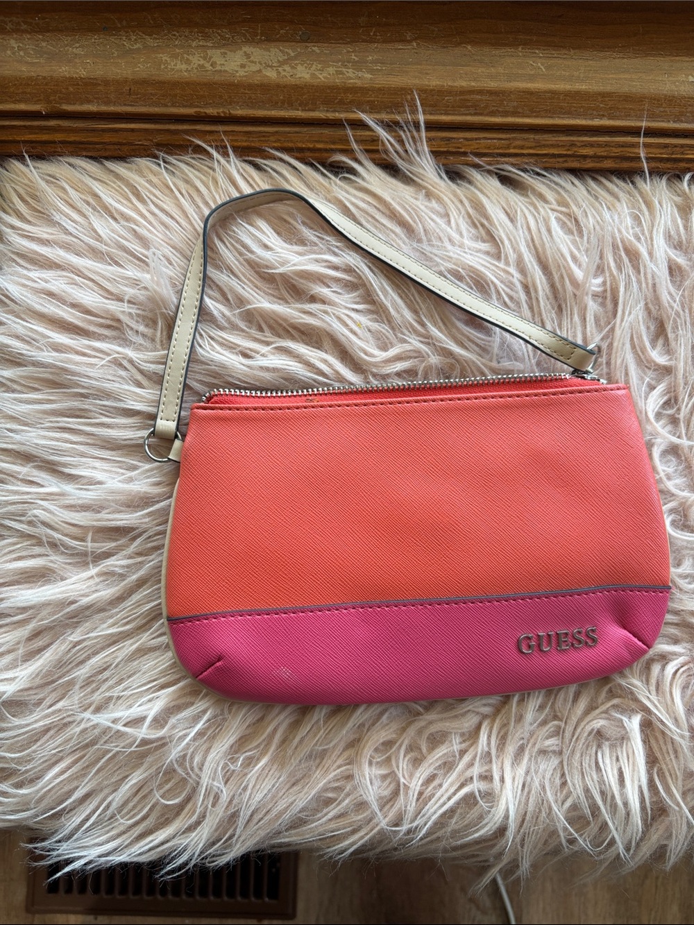 GUESS Coral and Pink Two-Tone Wristlet